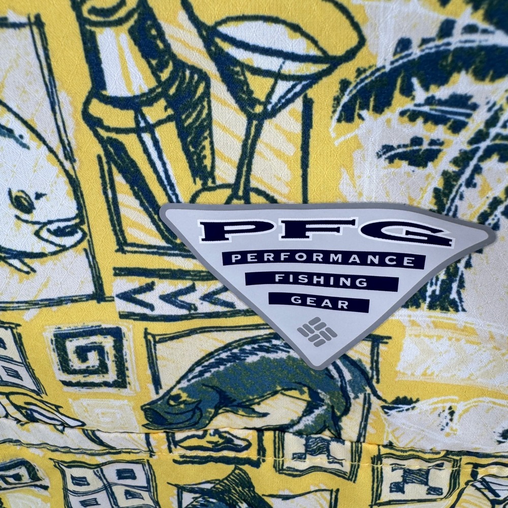 Columbia PFG Shirt Mens Medium Tropical Fish Cocktails Palm Tree Print Vented - Picture 9 of 12